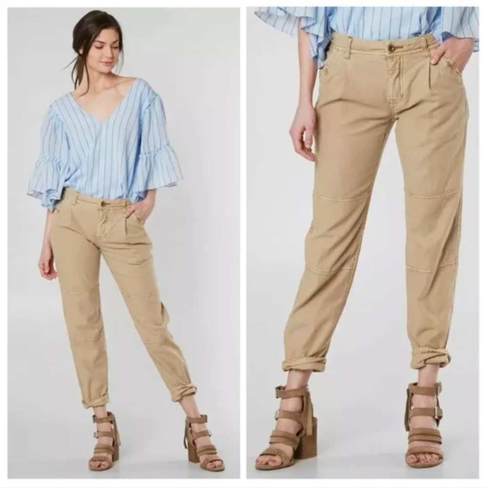 Free People Utility Boyfriend Button Fly Cotton Tan Pants Women's 29 Mid Rise - Picture 2 of 9